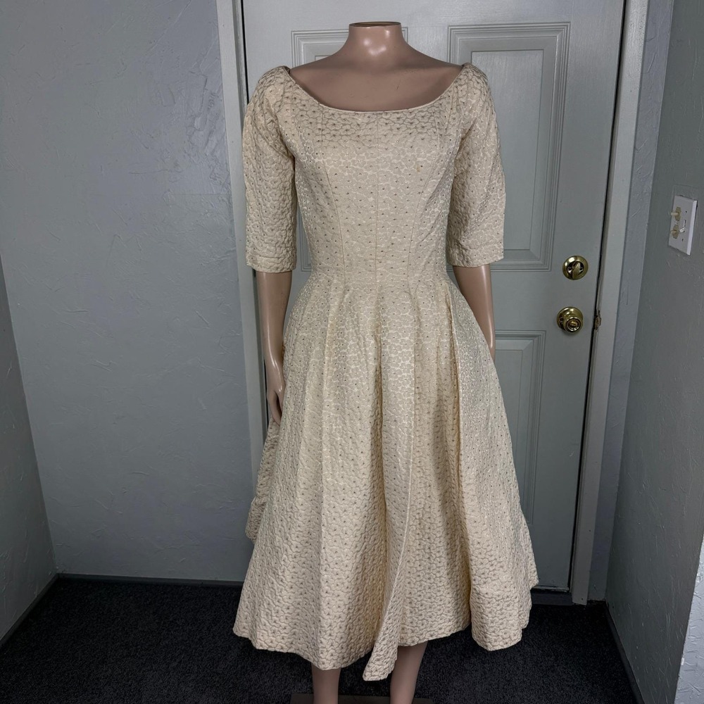 Vintage 50s 60s Gigi Young Women's Dress Party Formal Evening Metallic Floral I8